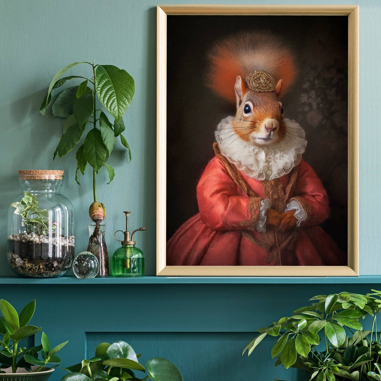 Ink & Drop - Red Squirrel Lady Animal Portrait Print: 11 ¾ x 15 ¾ in | 30x40 cm / Matte