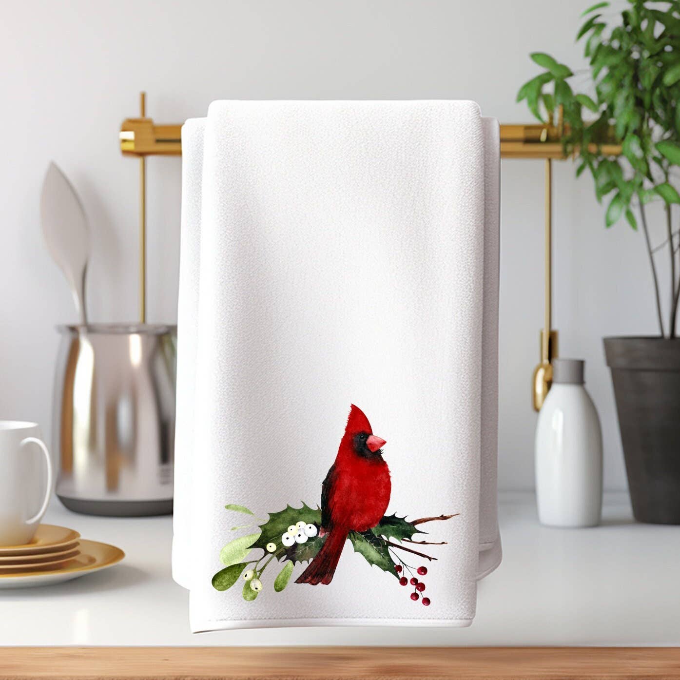 Fernville Creations - Cardinal Winter Bird Seasonal Hand Towel Holiday Gift