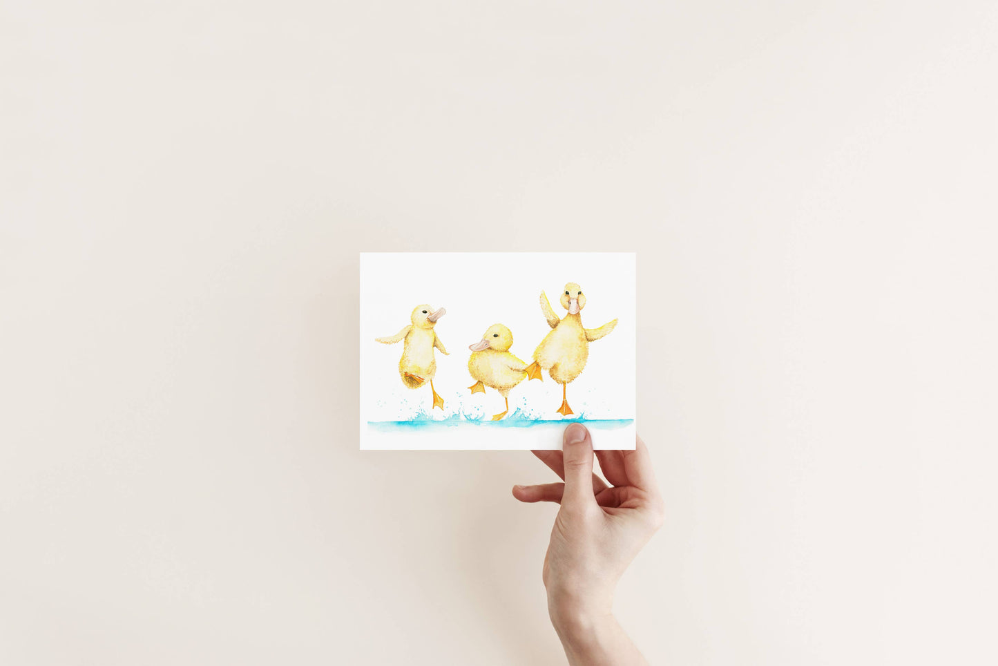 Liz Pope Designs - Bird hand painted greeting card, Splashing Ducks spring card: Box Set of 6