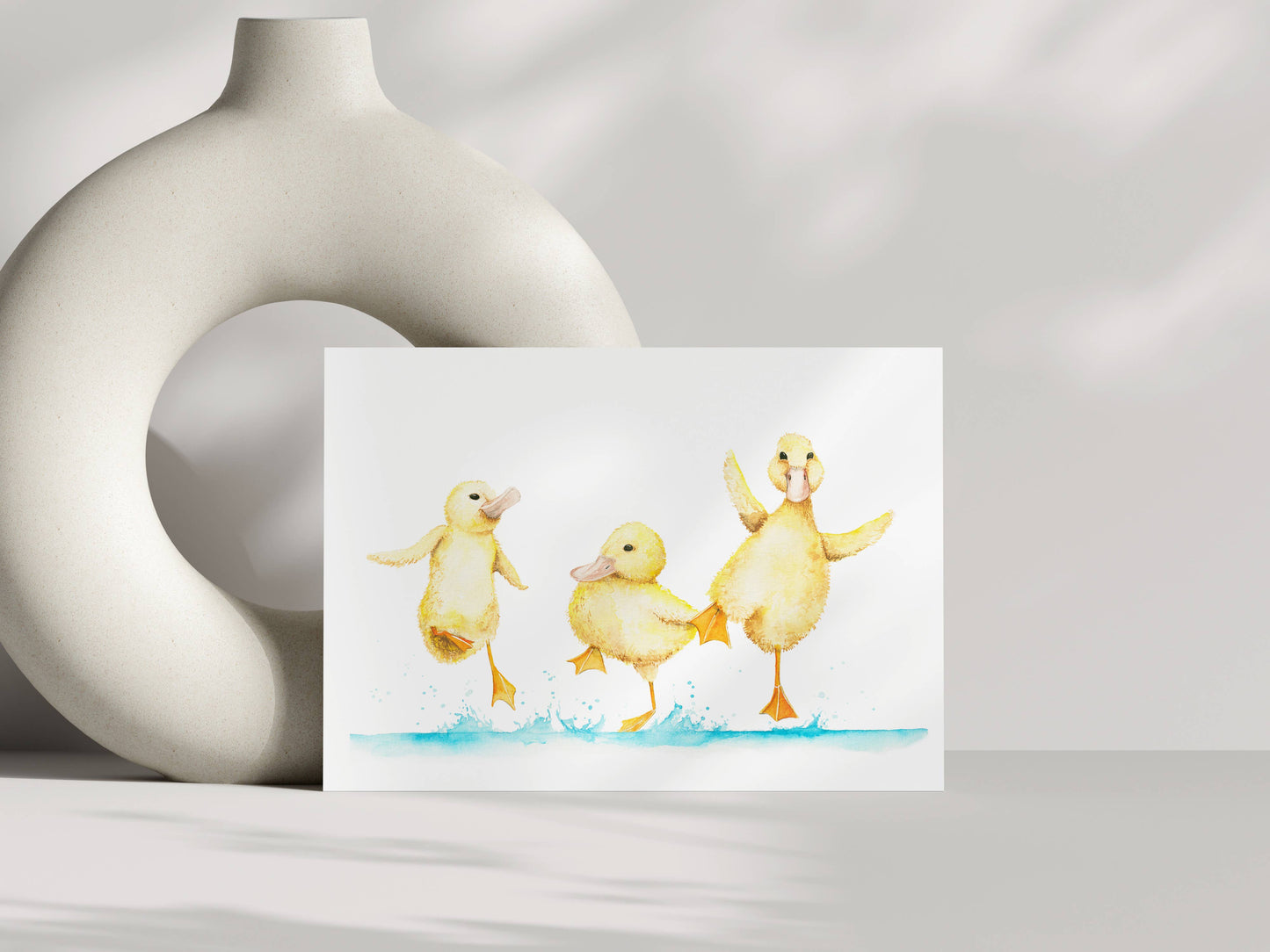 Liz Pope Designs - Bird hand painted greeting card, Splashing Ducks spring card: Box Set of 6