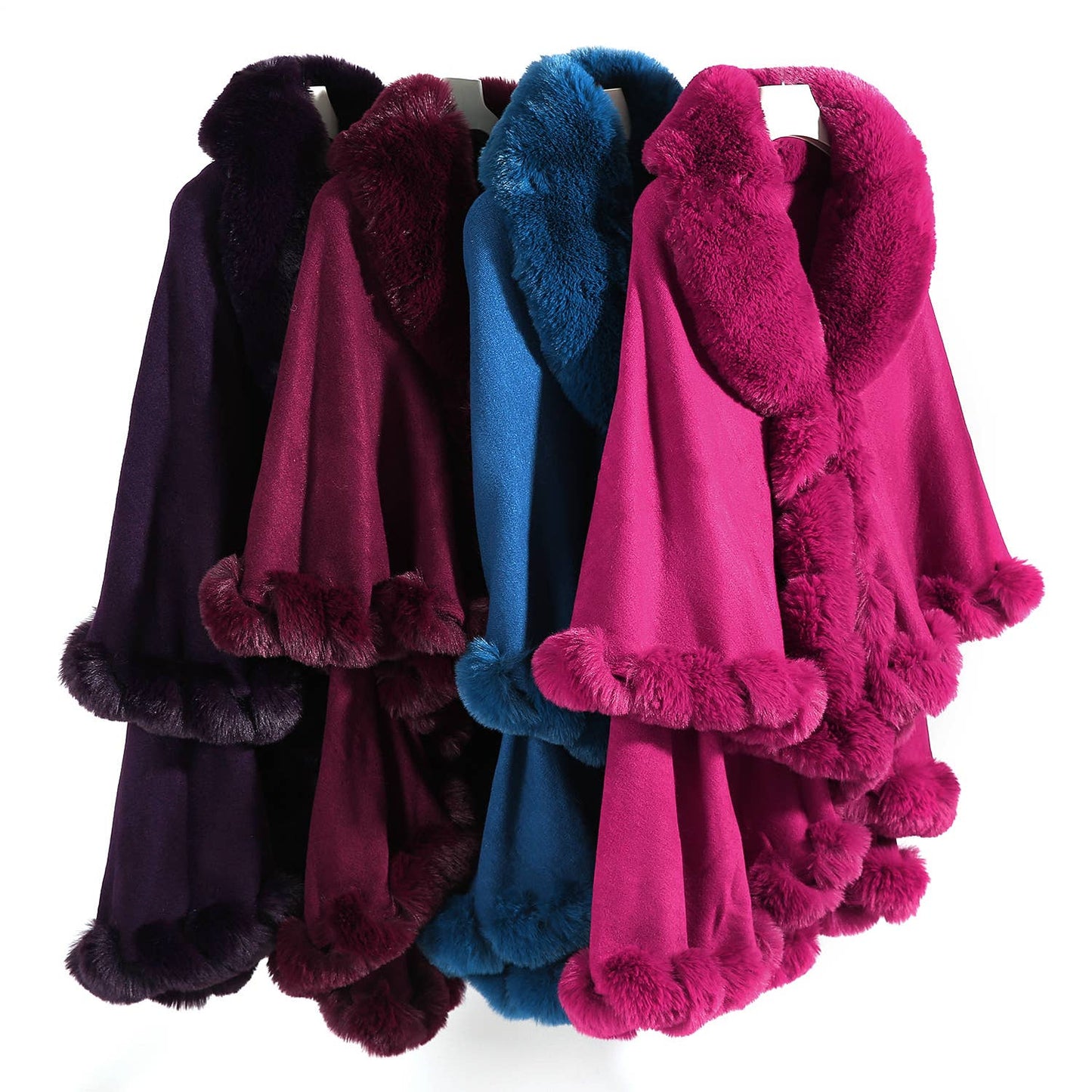 PEACH ACCESSORIES - PE371 Double layer faux fur trimmed capes: Black