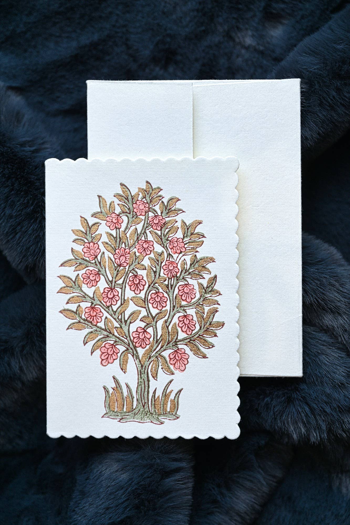 Paper Mirchi - Hand Block Printed Greeting Card - GC Mogra Coral