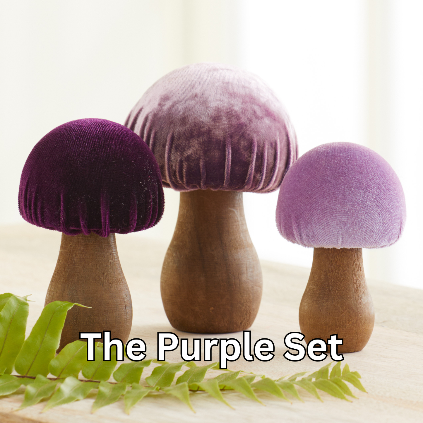 Your Heart's Content - Mushroom Velvet Sets All Season Decor, Nature Lover Gift: Velvet Green Set of 3