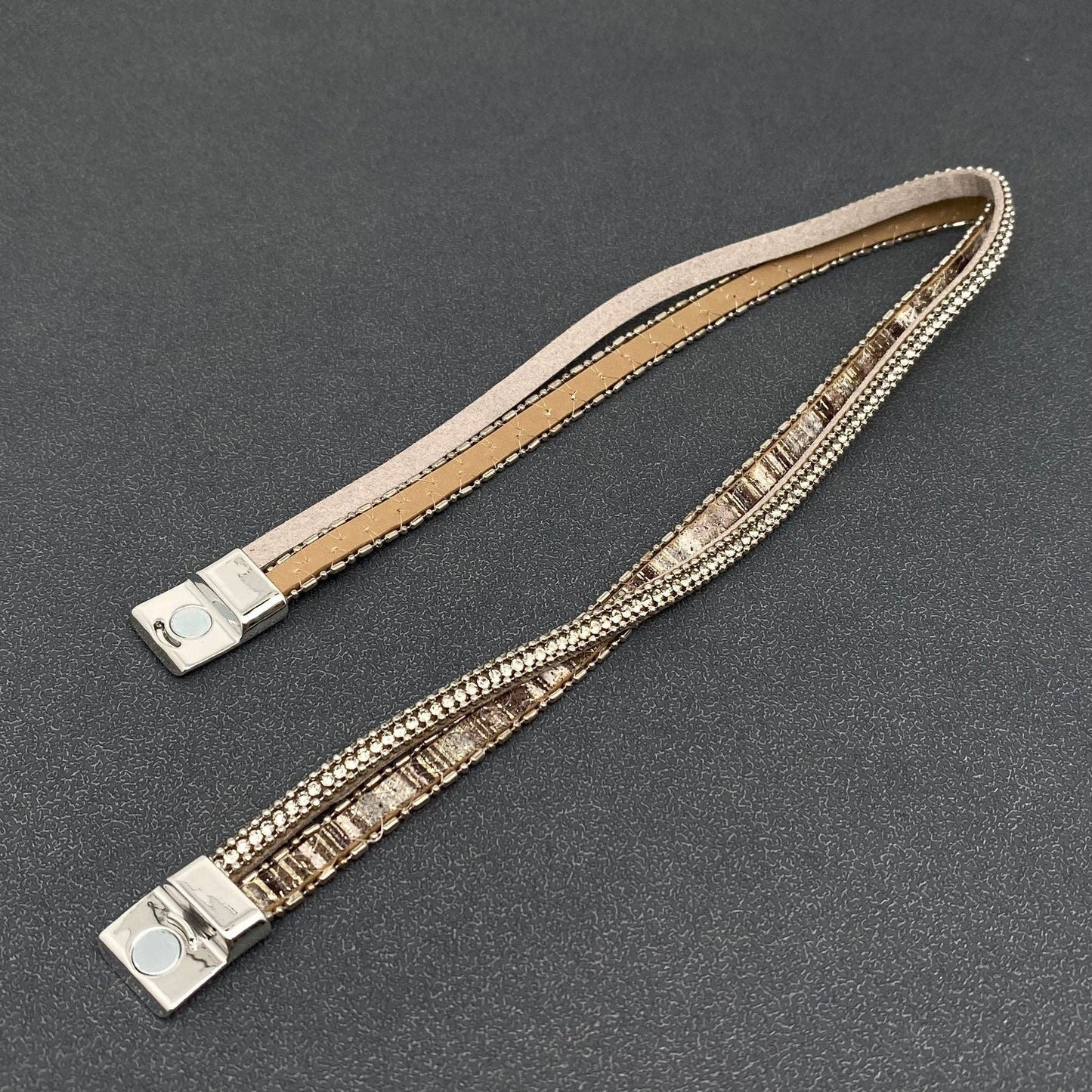 Mio Queena - BJ/LB- BOHO Rhinestone Leather Woven Double Layered Bracelet