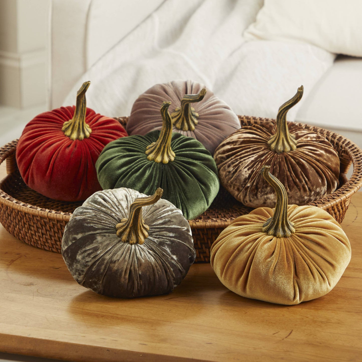 Your Heart's Content - Pumpkin Large Velvet, Fall Decor, Shelf Sitter, Tablescape: Avocado