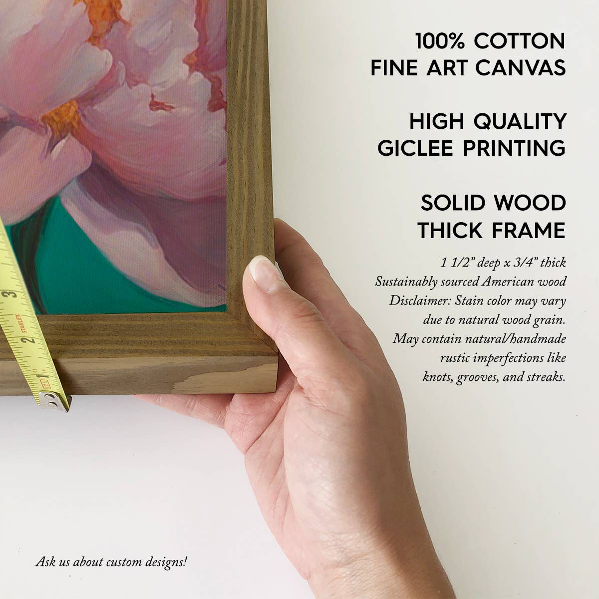 Hangout Home - Pink Teal Peonies - Bright Flower Canvas Art - Wood Framed: 24x36" Extra Large Canvas Art with Thick Wood Frame