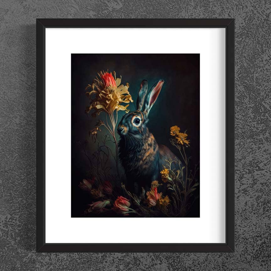 Salty Alyce - Moody Vintage Rabbit in Floral Antique Painting AS136
