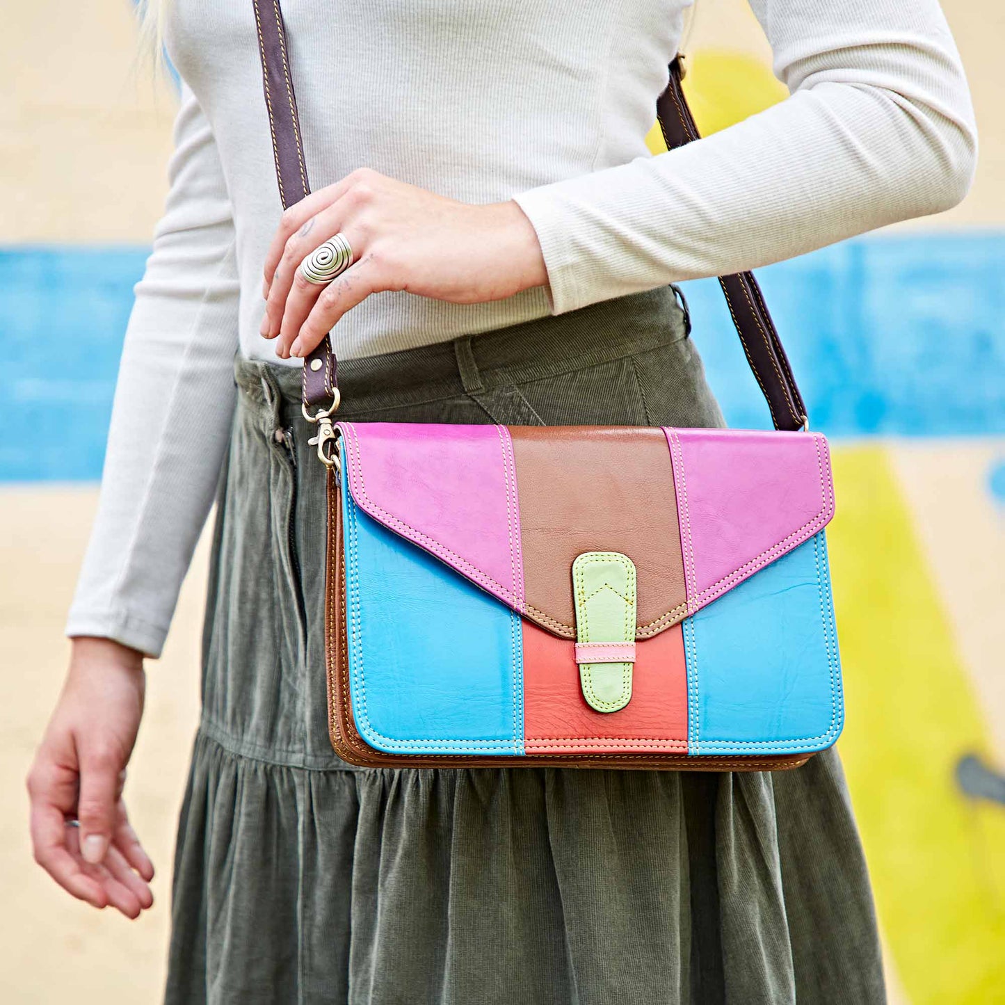 The Paper High Gift Company Limited - Jama Recycled Leather Multicoloured Rectangular Crossbody