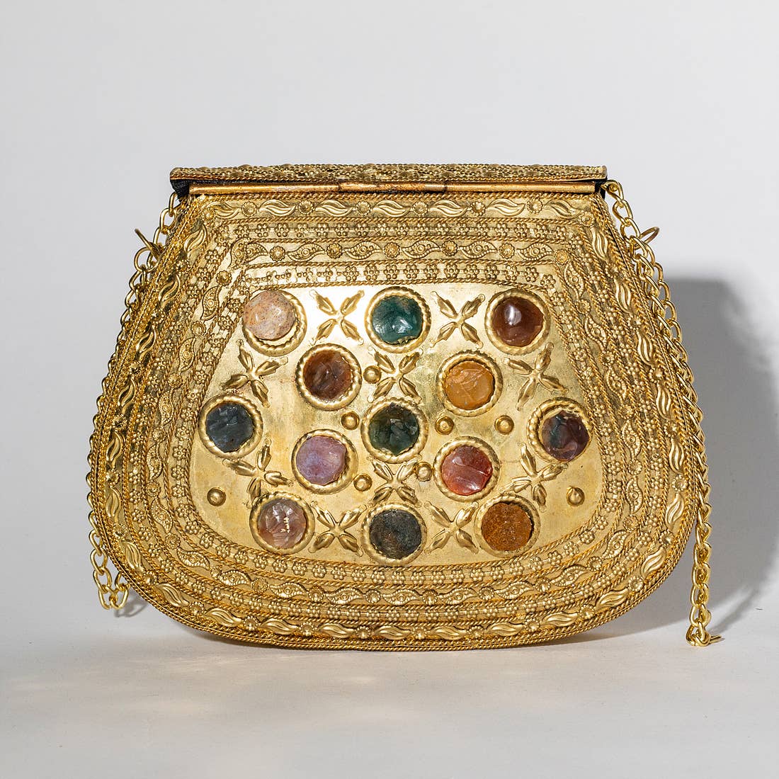 Gypsie Jane - Stone detailed vintage metal bag: GOLD / ONESIZE