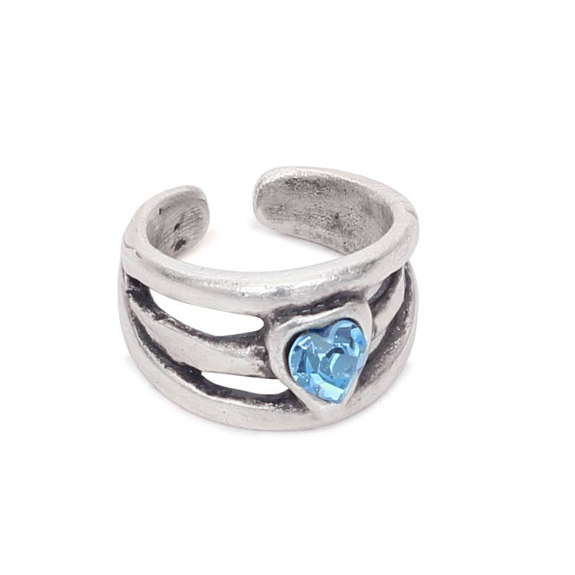 Chanour - Handmade Blue Heart Crystal Brass Ring - 6923