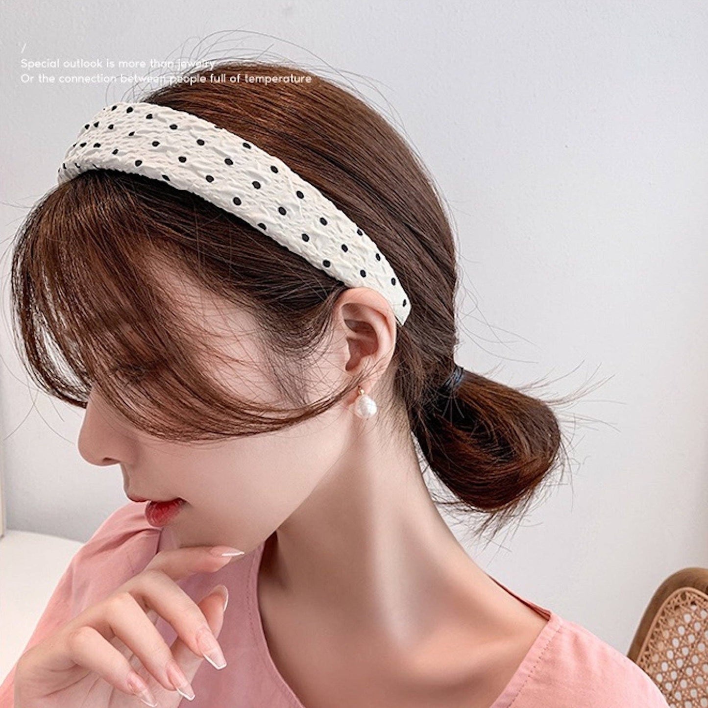 Cici’De Jewelry Amsterdam - Elegant polka dot hair band-white&black: White