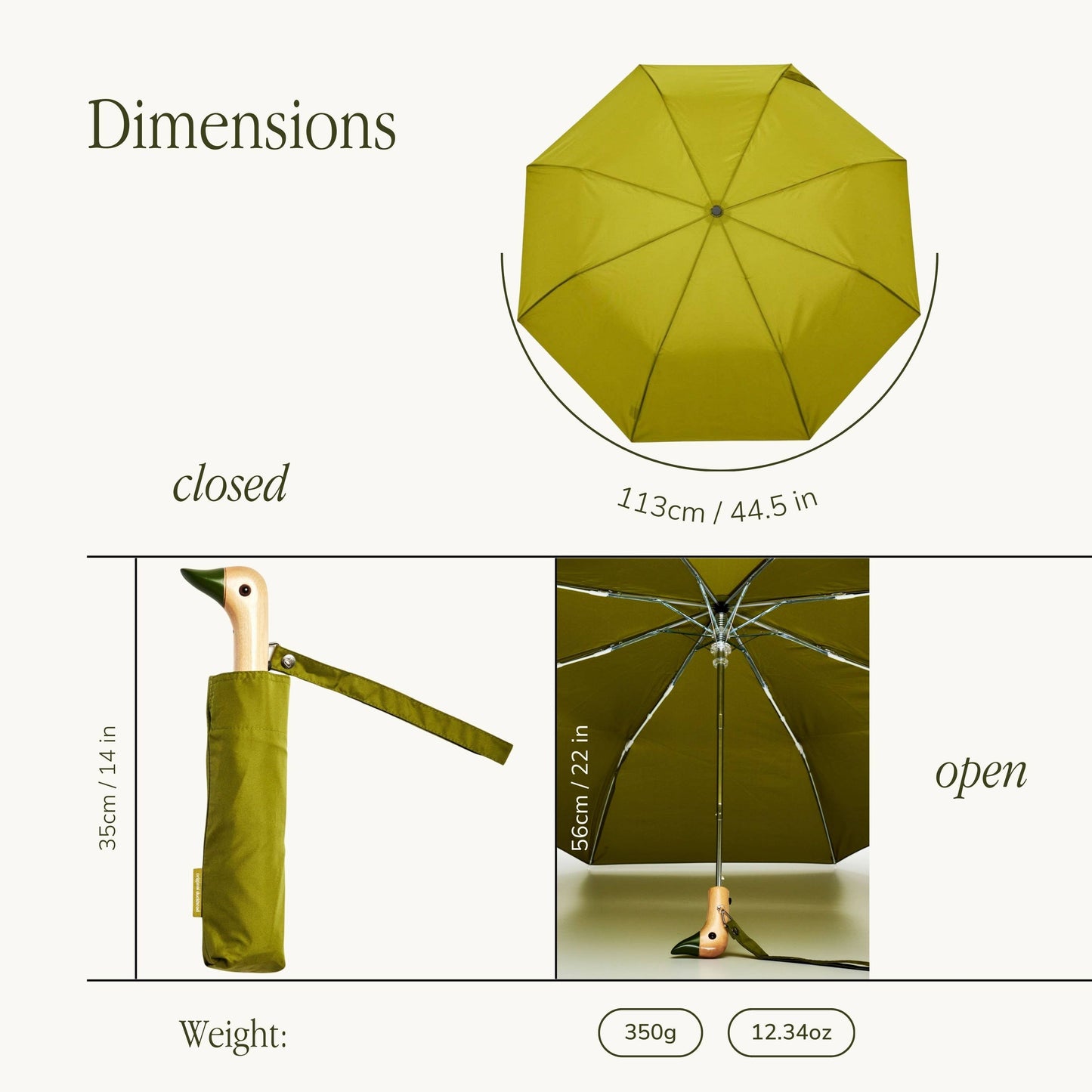 Original Duckhead US - Olive Compact Eco-Friendly Wind Resistant Umbrella