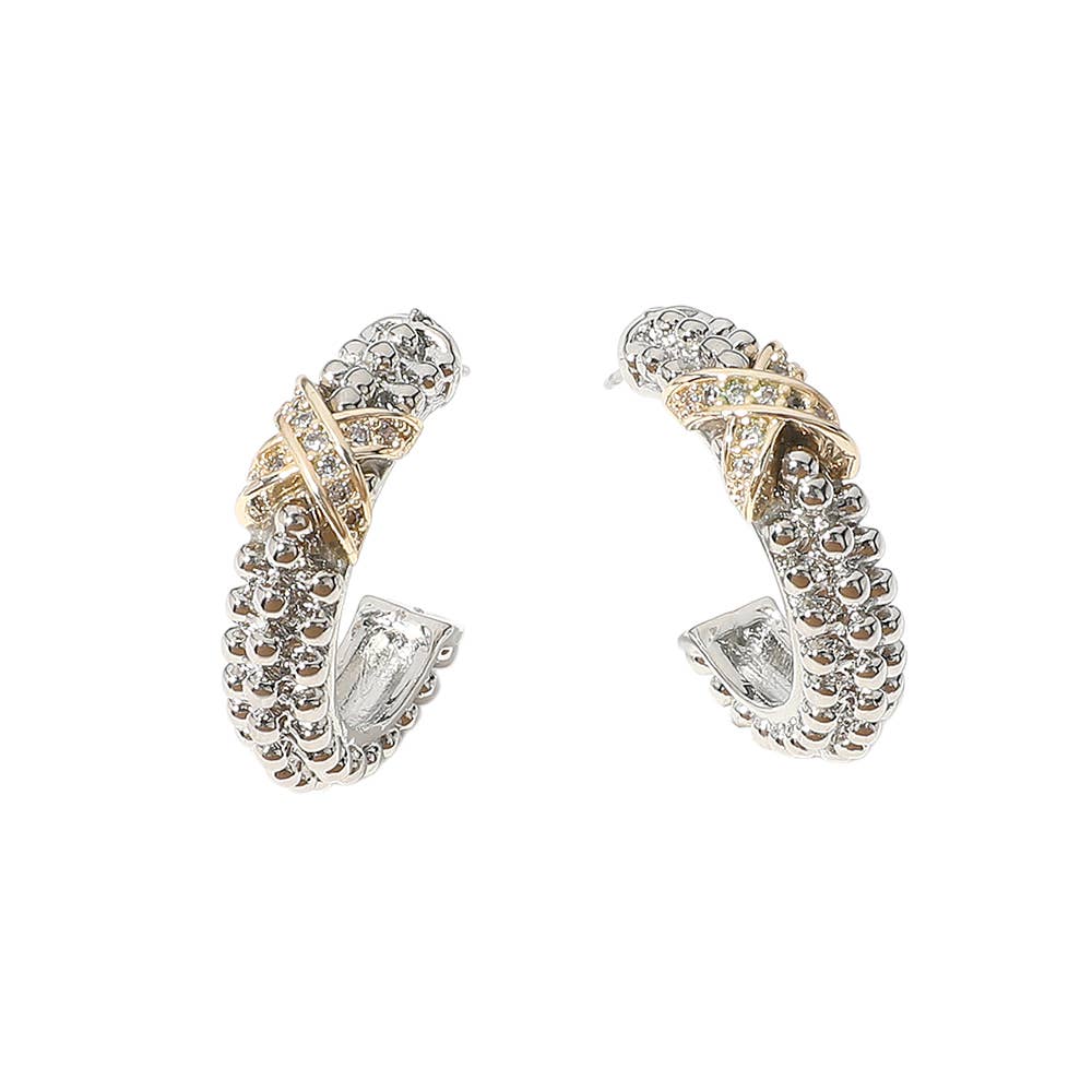 Sensibling Corp. - 14K Gold Plated CZ Stone Paved Criss Cross Hoop Earrings