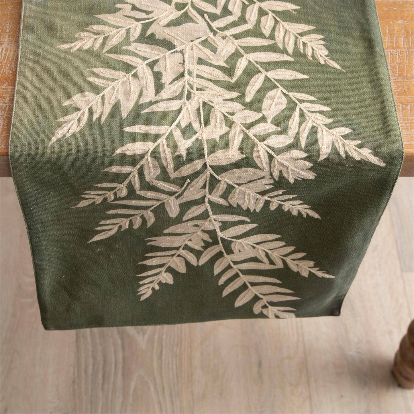 Audrey's Home & Gift - Table Runner - Embroidered Leafy Green (Pk/02)
