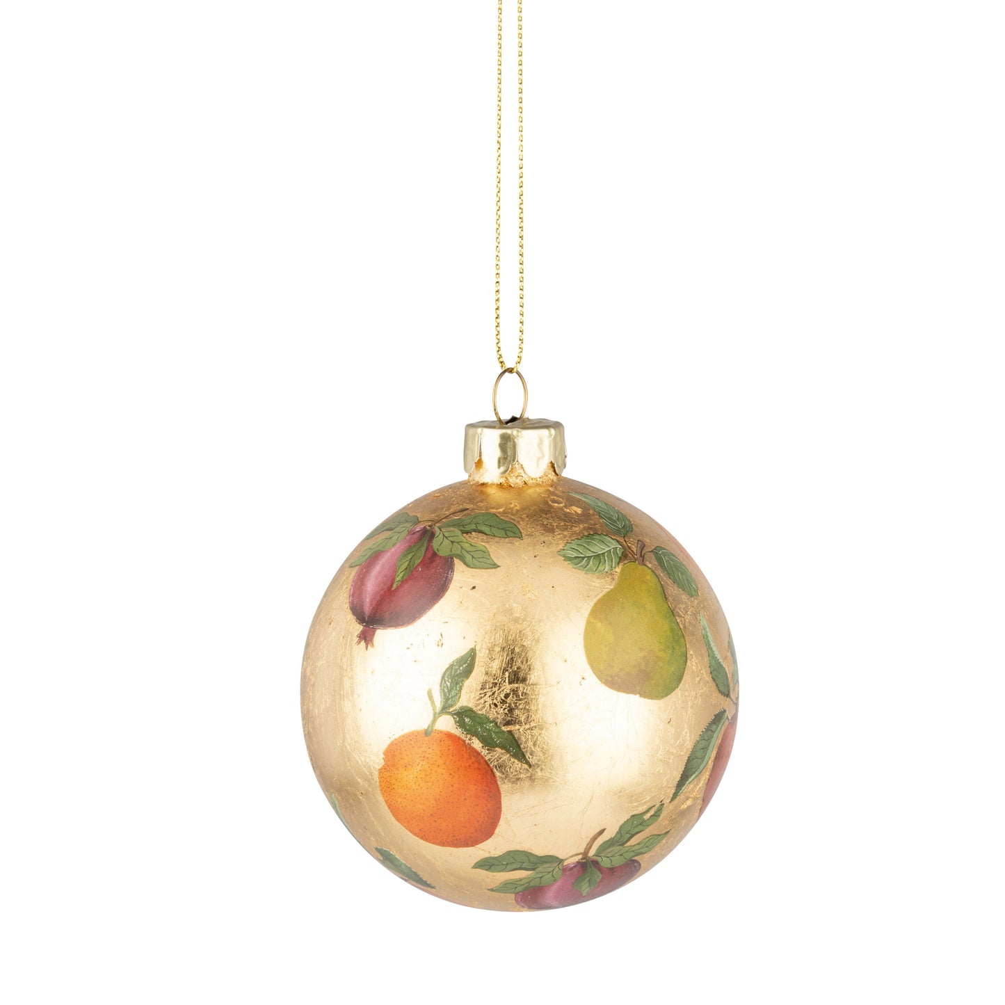 Silver Tree Home & Holiday - G74230-Glass ball orn,gld foil finish/fruit motif, 80mm/3 in