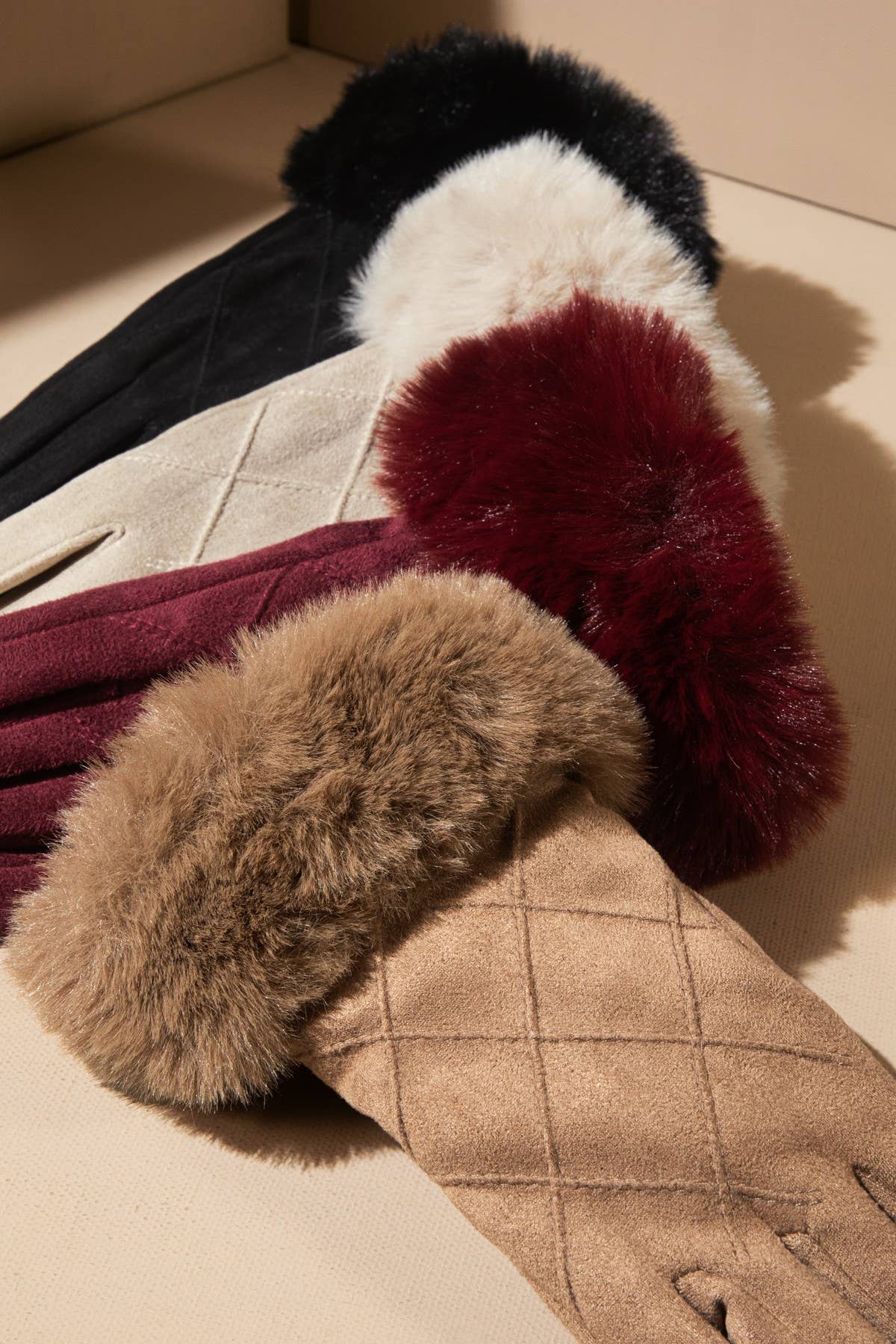 Shop Neighbors - Fluffy Faux Fur Smart Touch Suede Gloves : BLACK