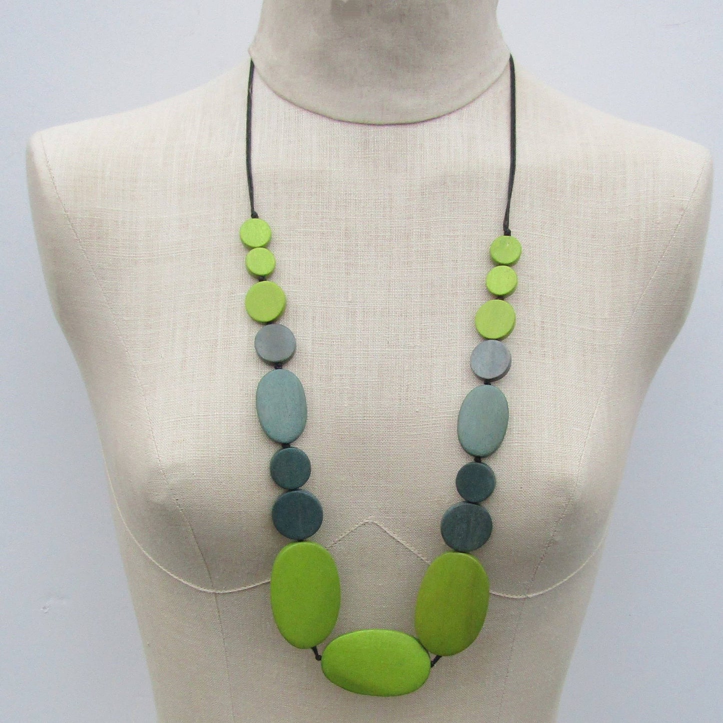 Katie and Company - Pagosa bright green and gray wood bead necklace