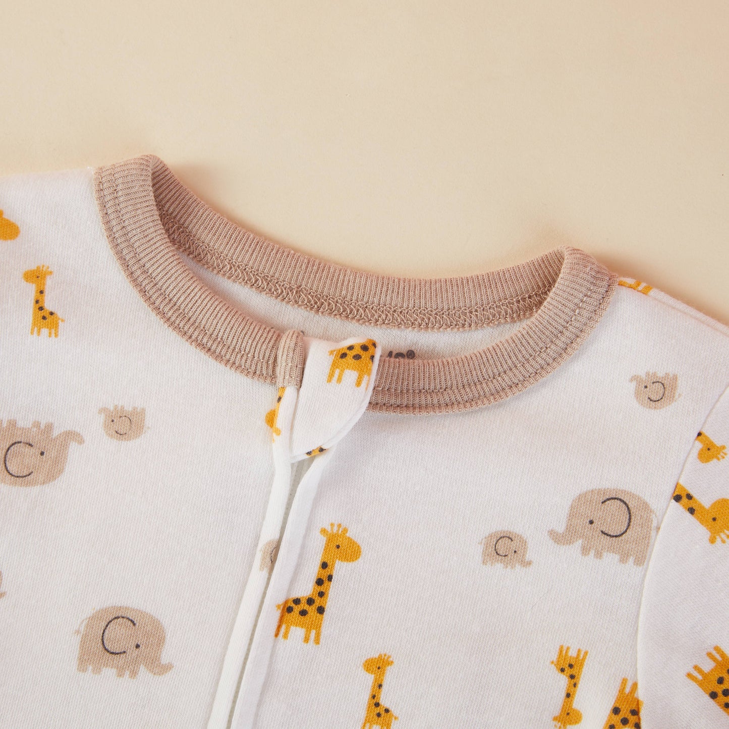 Lollipop Dreams - Elephant & Giraffe Pattern Zipper Footie Pajamas Romper: 3-6M