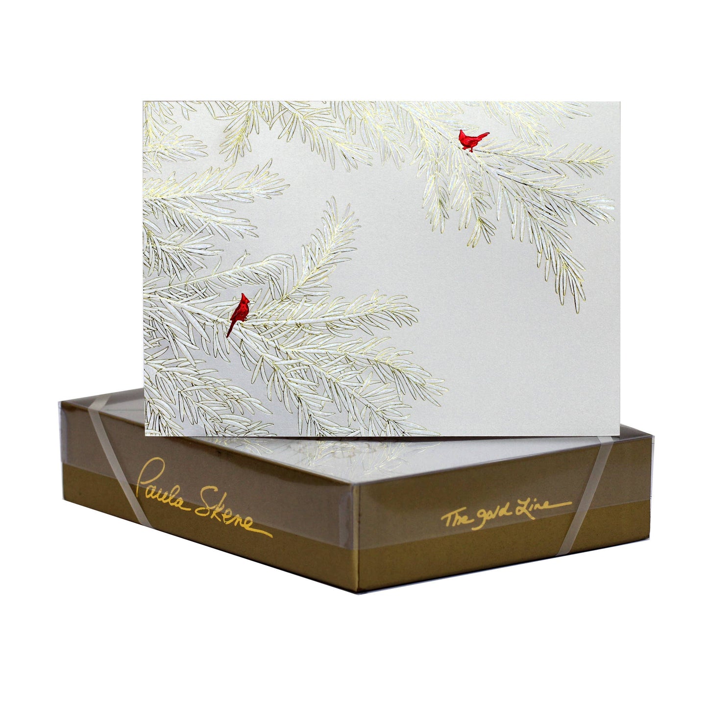Snowy Branches With Birds on Citrine Christmas Card: Single Sleeved Card