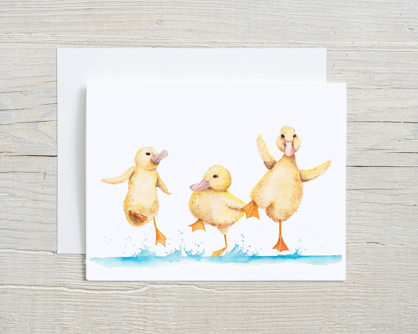 Liz Pope Designs - Bird hand painted greeting card, Splashing Ducks spring card: Box Set of 6