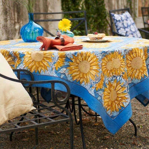 Sunflower Yellow & Blue Tablecloth 71" X 106"