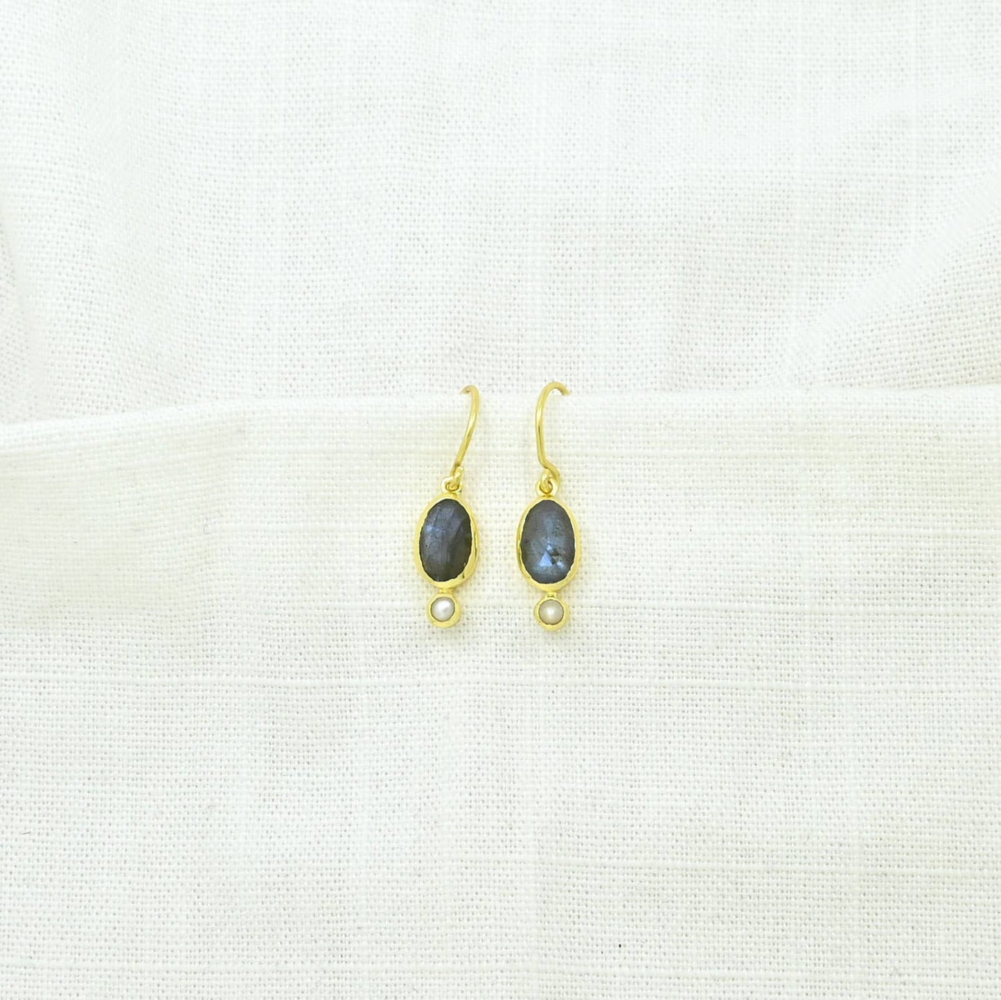 Schmuckoo Berlin - Fiona Earrings Gold - Labradorite & Pearl