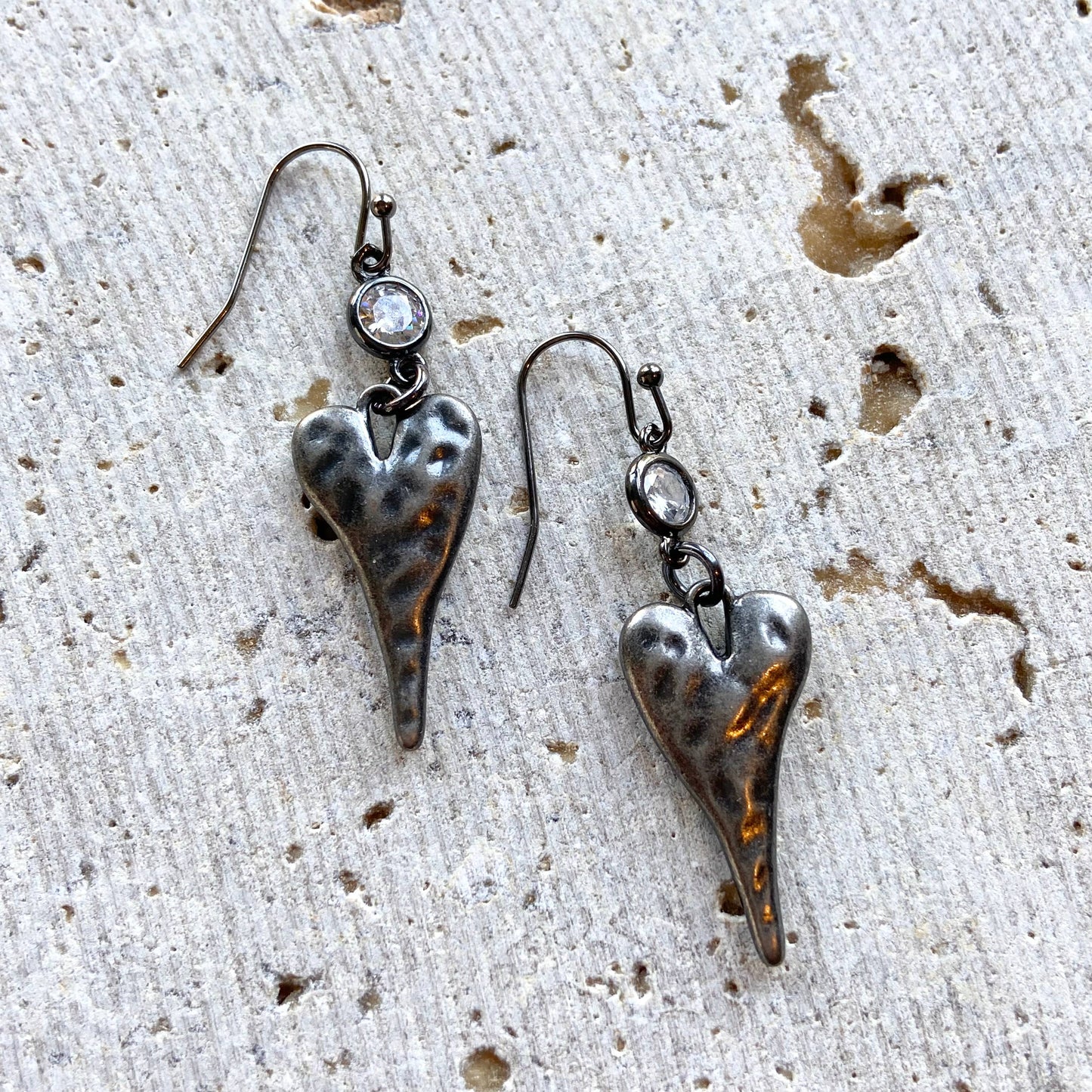 VB&CO Designs Handmade Jewelry - Hammered black heart earrings boutique edgy salon jewelry