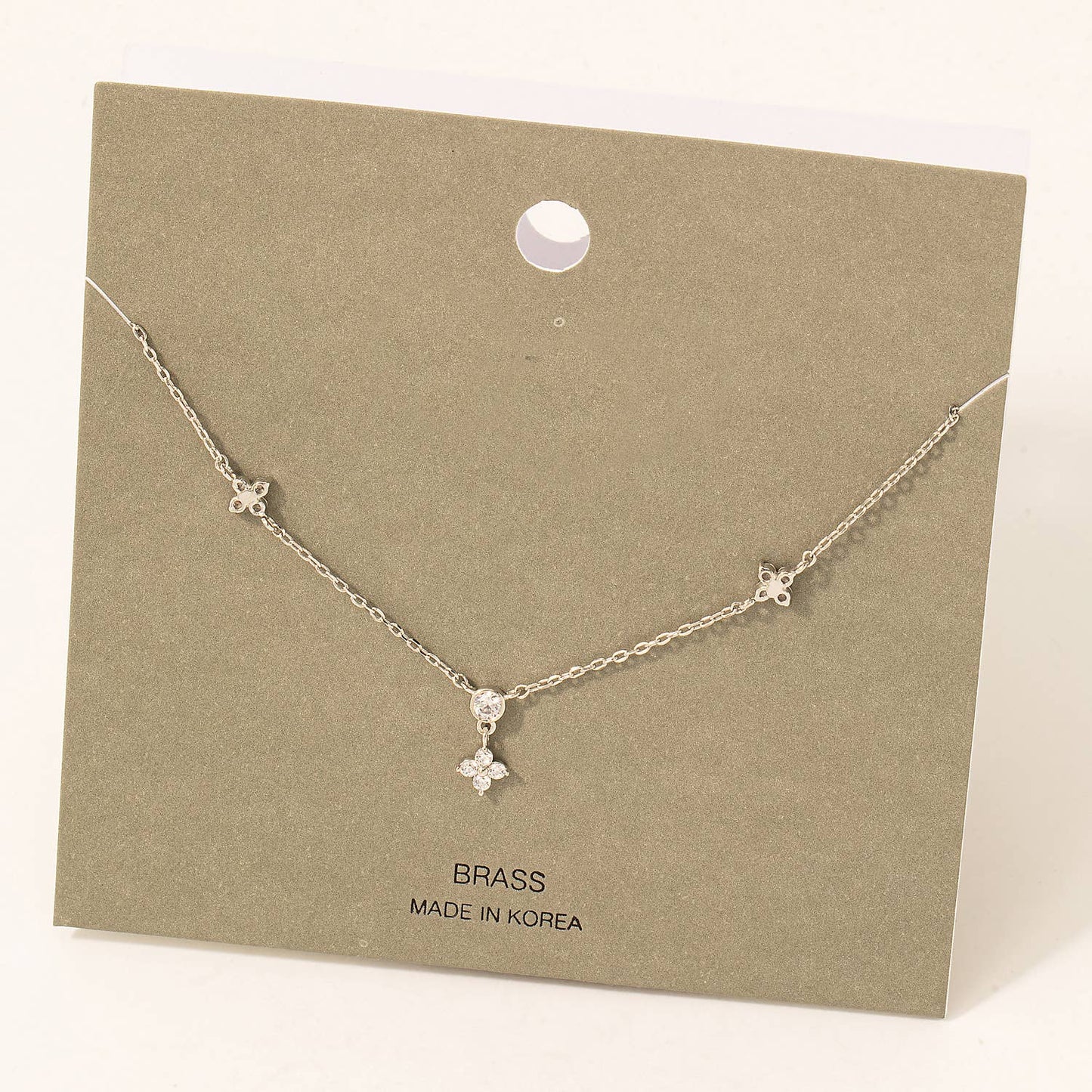 Fame Accessories - Rhinestone Flower & Circle Charms Necklace