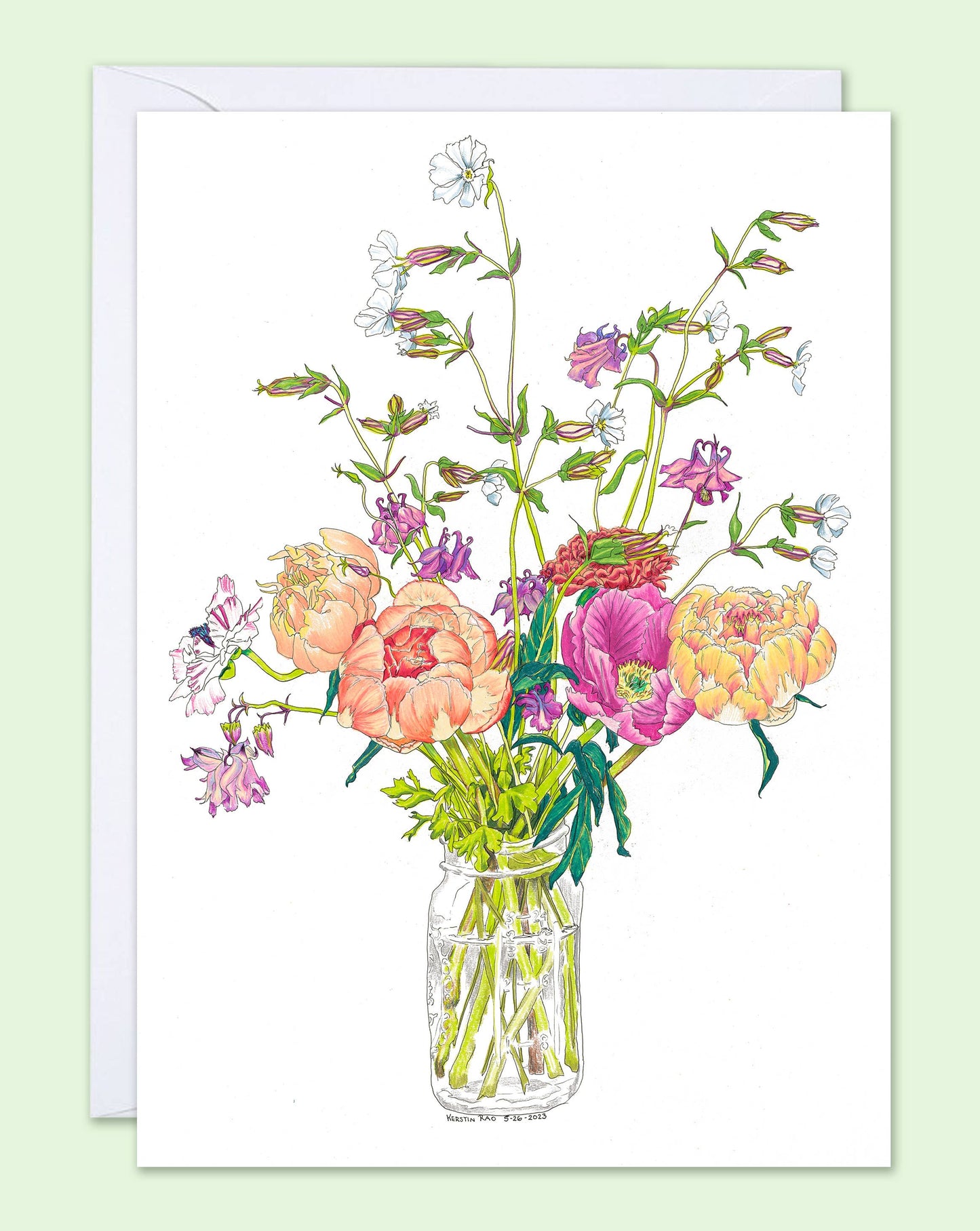 Vivid Cottage - Peonies & Catchflies - card