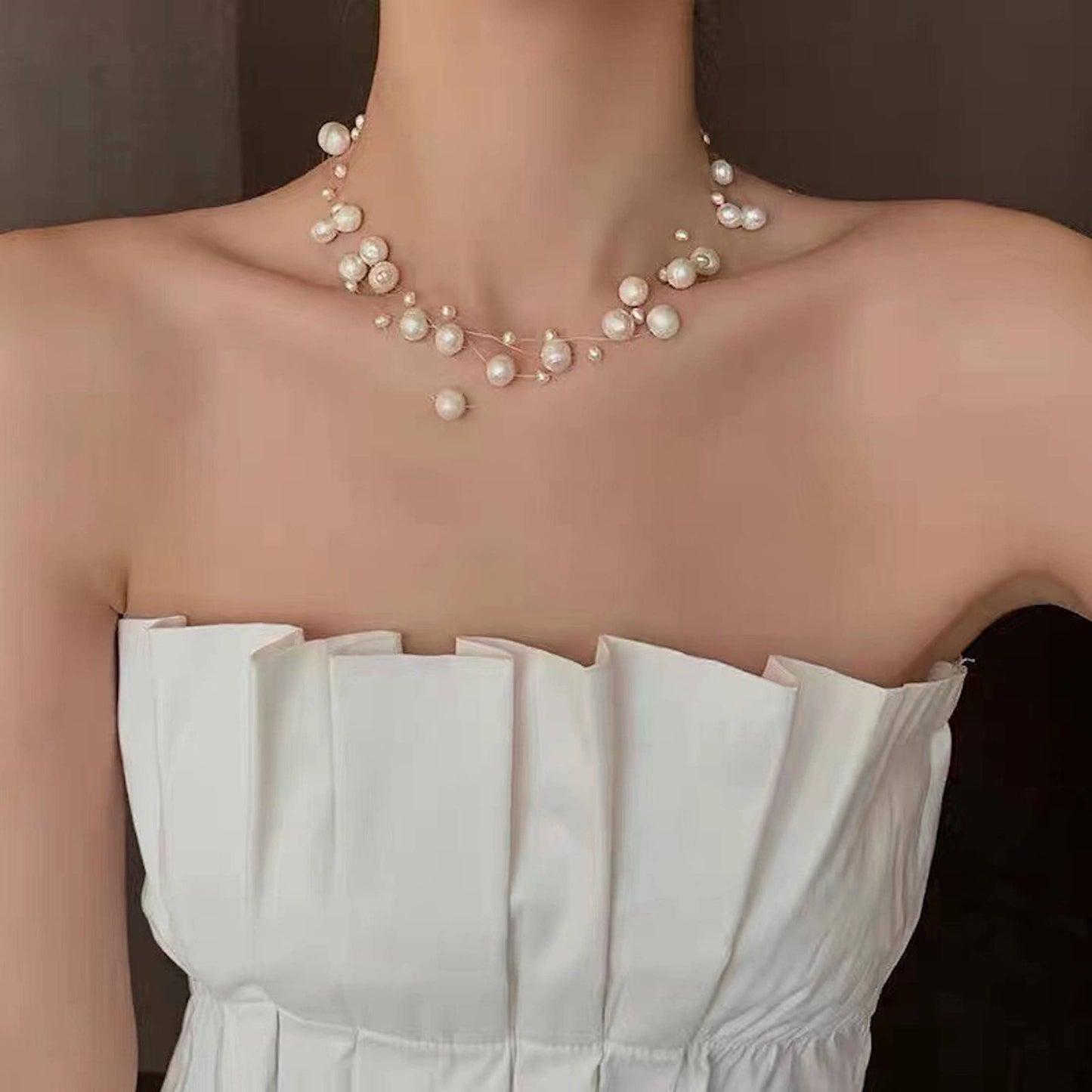 Cici’De Jewelry Amsterdam - Freshwater baroque Pearl beads transparent line necklace