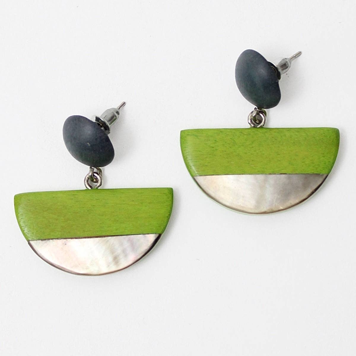 Sylca Designs - Lime Wood and Shell Half Moon Earrings