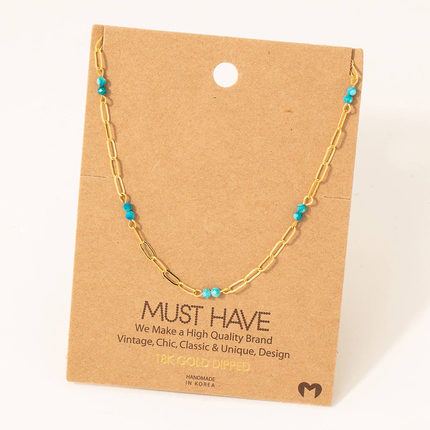 Fame Accessories - Dainty Chain Link Bead Station Necklace