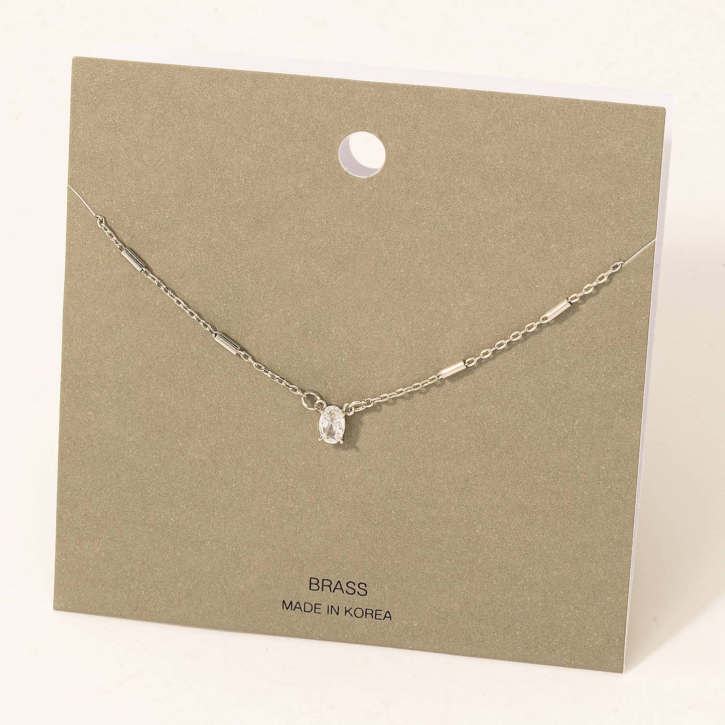 Fame Accessories - Oval Rhinestone Pendant Chain Necklace
