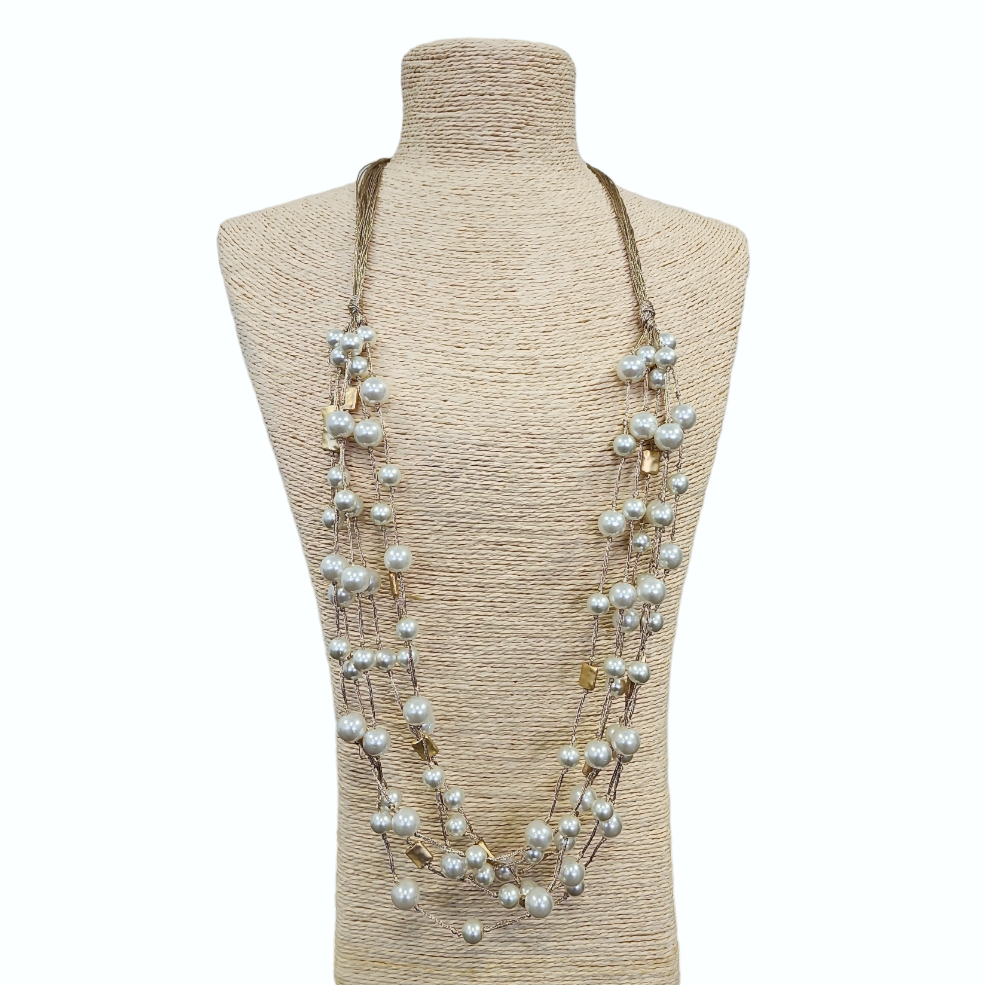 Gardenia Jewelry Ltd. - Long Layered Multi Strand Pearl Necklace on Gold Thread