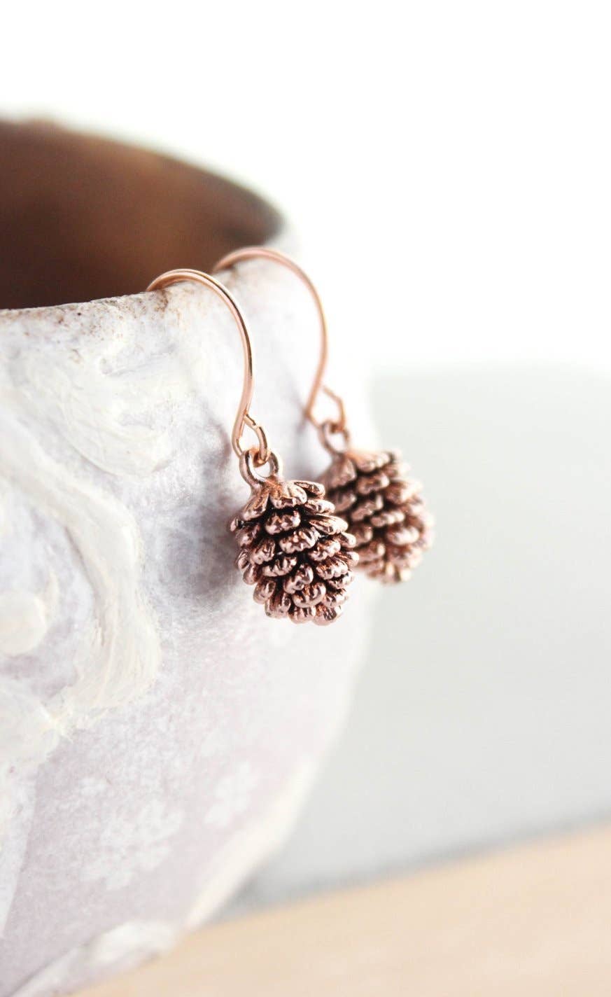 A Pocket of Posies - Rose Gold Pinecone Earrings: Antiqued Rose Gold
