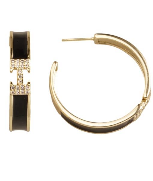 My Best Kept Jewelry - Black Crystal H Station Hoop Earrings