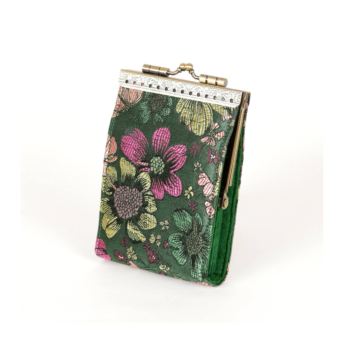 Cathayana - Green Floral Brocade Card Holder with RFID Protection