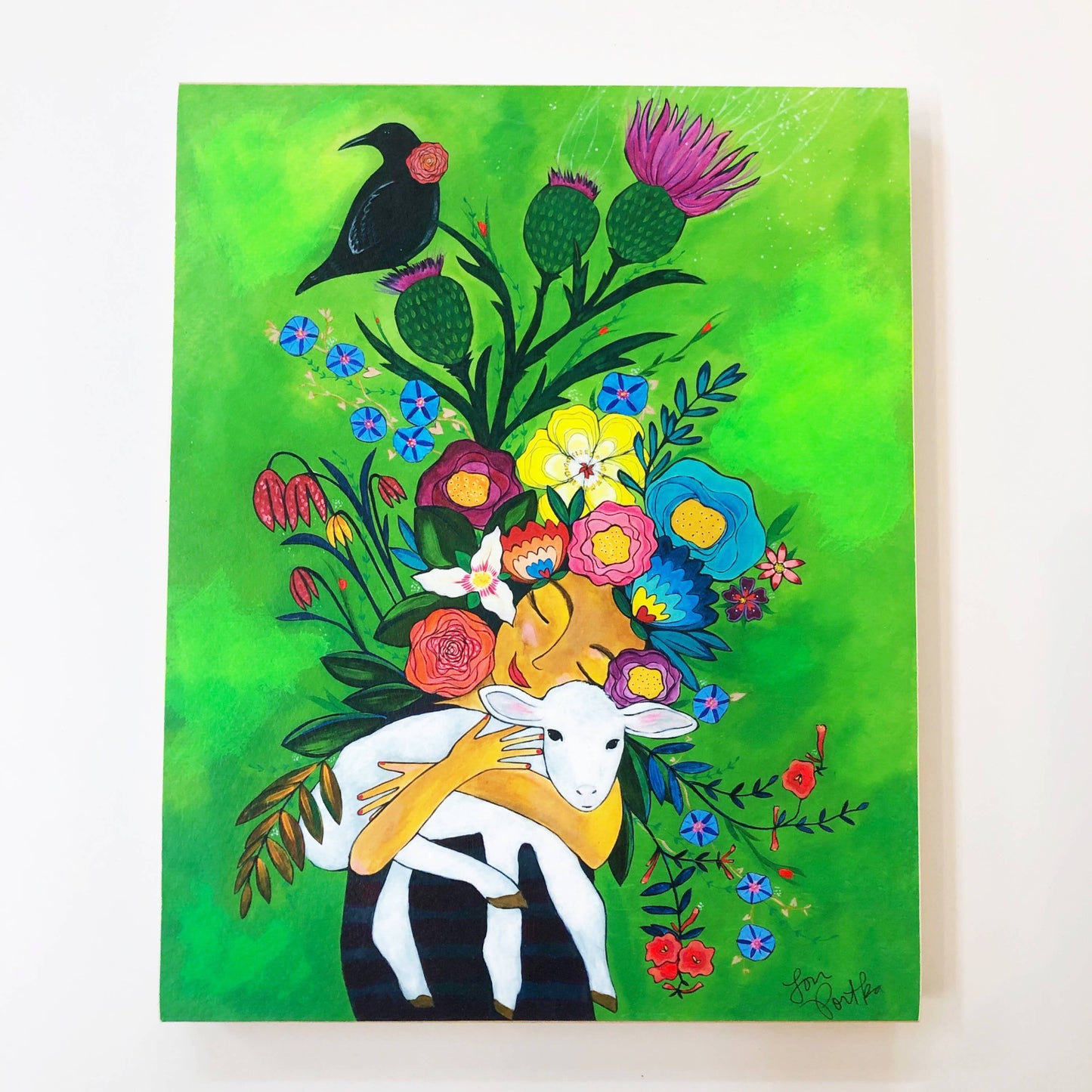 Lori Portka - Happiness Through Art - Lady and the Lamb Wood Print