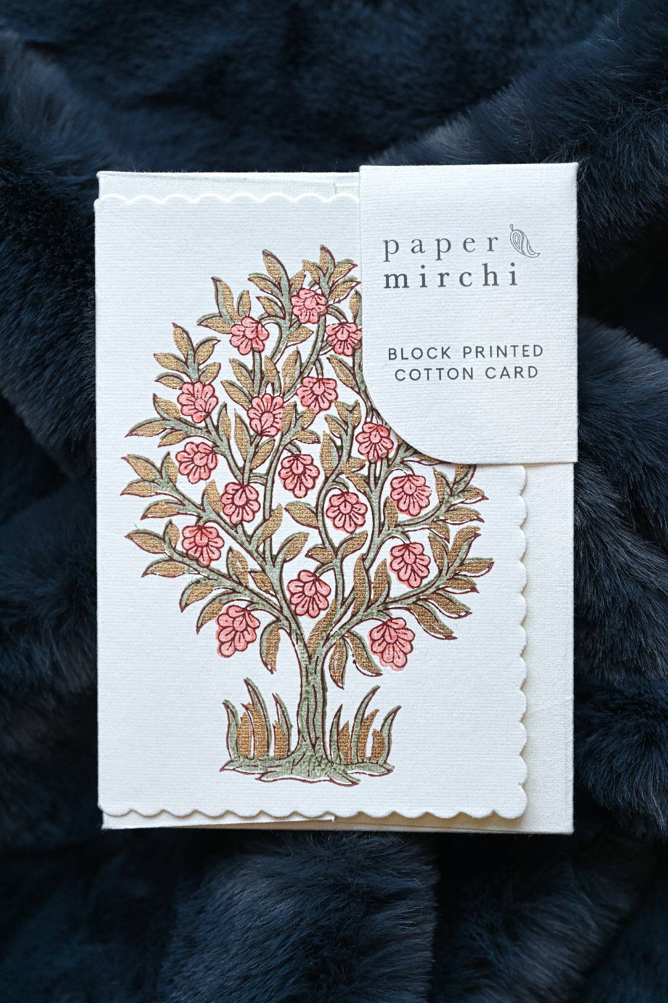 Paper Mirchi - Hand Block Printed Greeting Card - GC Mogra Coral