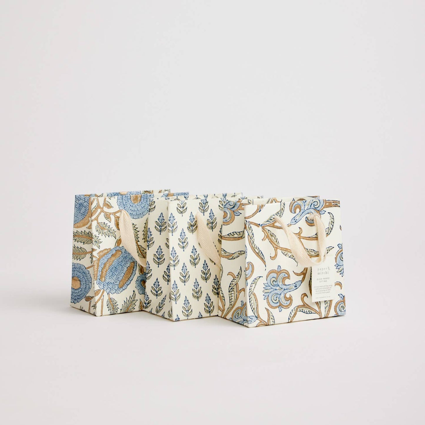 Paper Mirchi - Hand Block Printed Gift Bags (Small) - Blue Stone