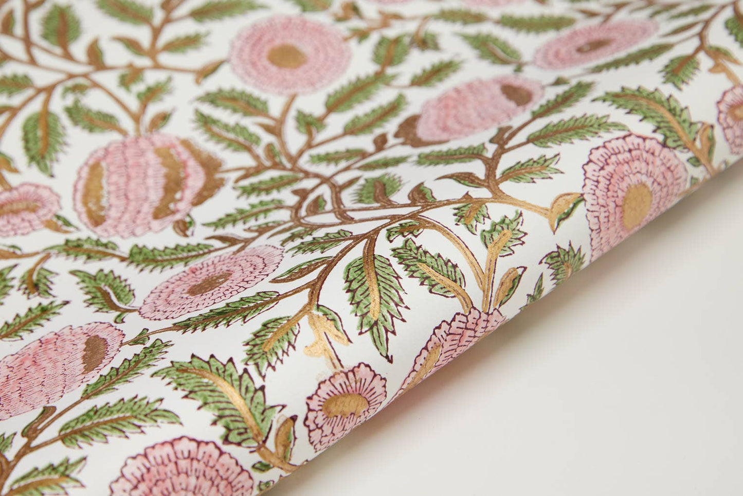 Paper Mirchi - Hand Block Printed Gift Wrap Sheets - Marigold Glitz Blush