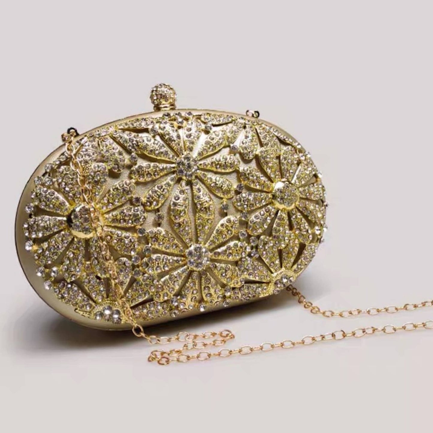 Cici’De Jewelry Amsterdam - Golden Luxury Evening Clutch with Embedded Flower Patterns f