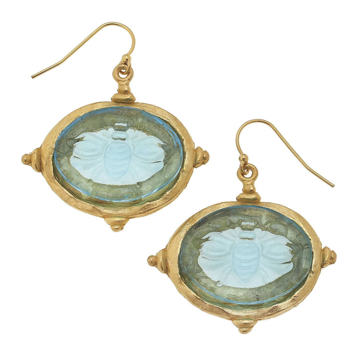 Susan Shaw - Aqua Venetian Glass Bee Intaglio Earrings