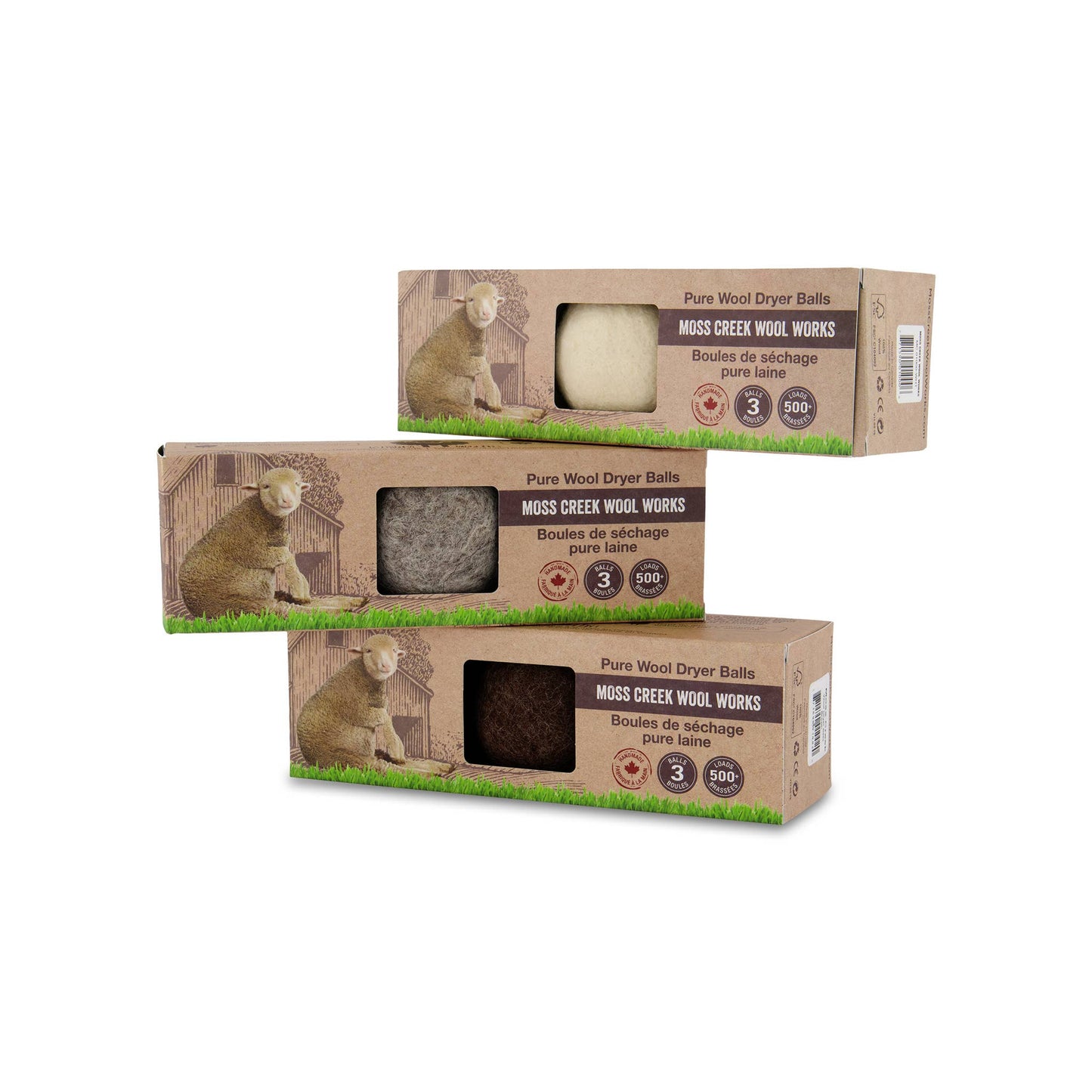 Moss Creek Wool Works - 100% Pure Wool Dryer Balls - Barn Box with 3 Balls