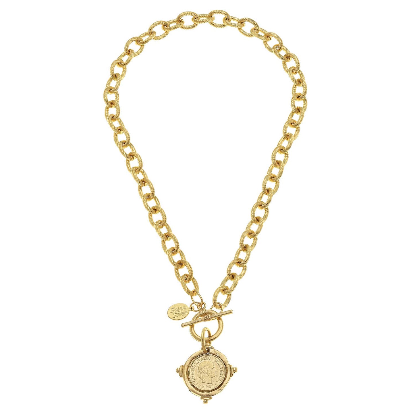 Susan Shaw - Handcast Gold Intaglio Coin Front Toggle Necklace