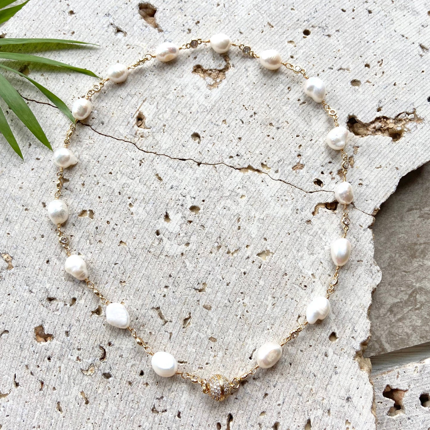 VB&CO Designs Handmade Jewelry - Magnetic genuine pearl necklace boutique salon bridal ocean