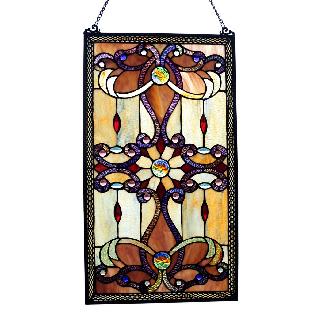 River of Goods - 26"H Wyatt Amber Stained Glass Window Panel