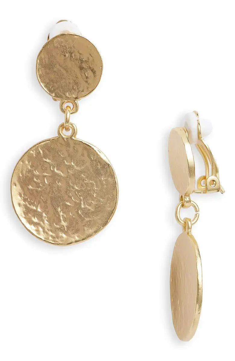 KARINE SULTAN - Hammered flat coin drop clip on earrings