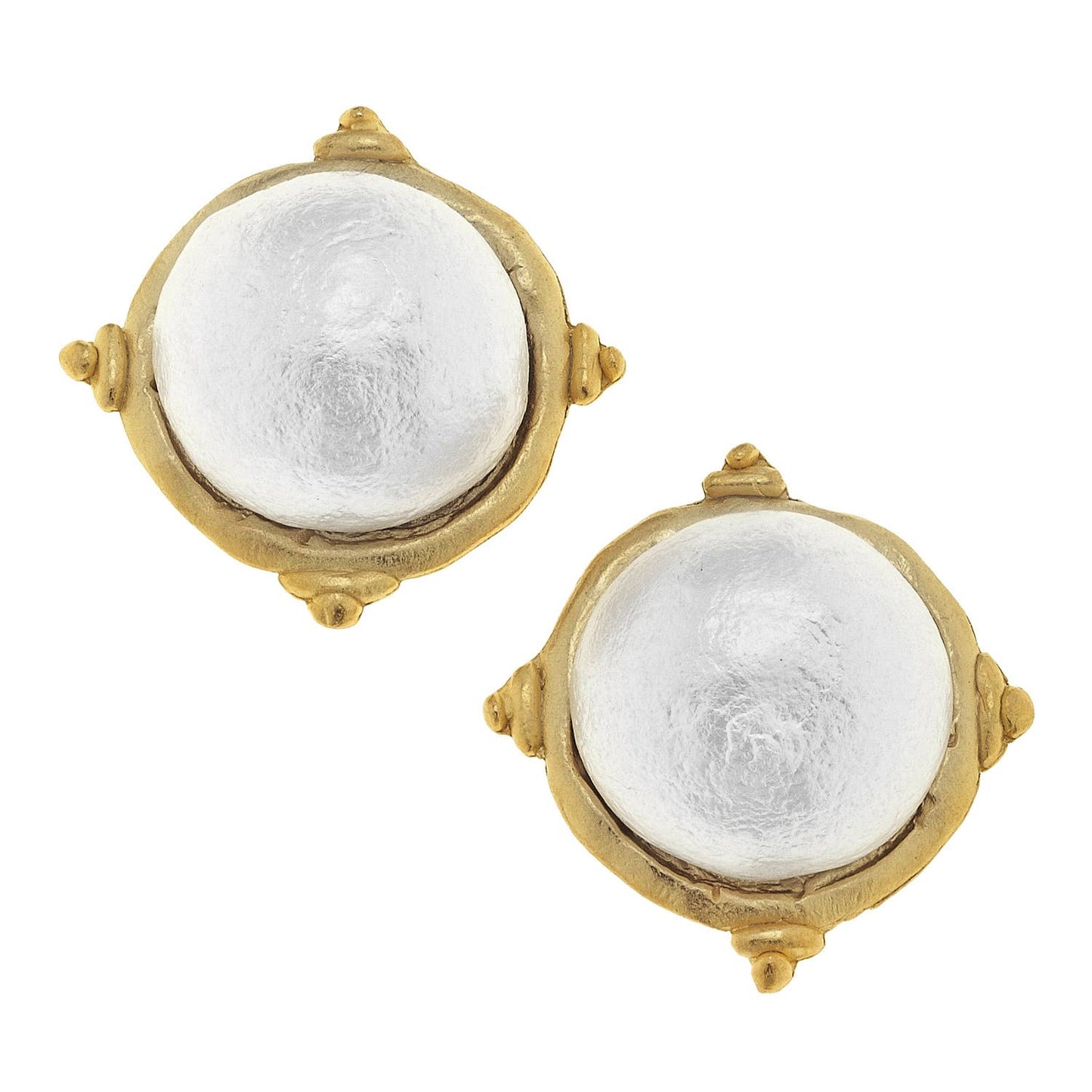 Susan Shaw - Gold and Cotton Pearl Cabochon Earrings