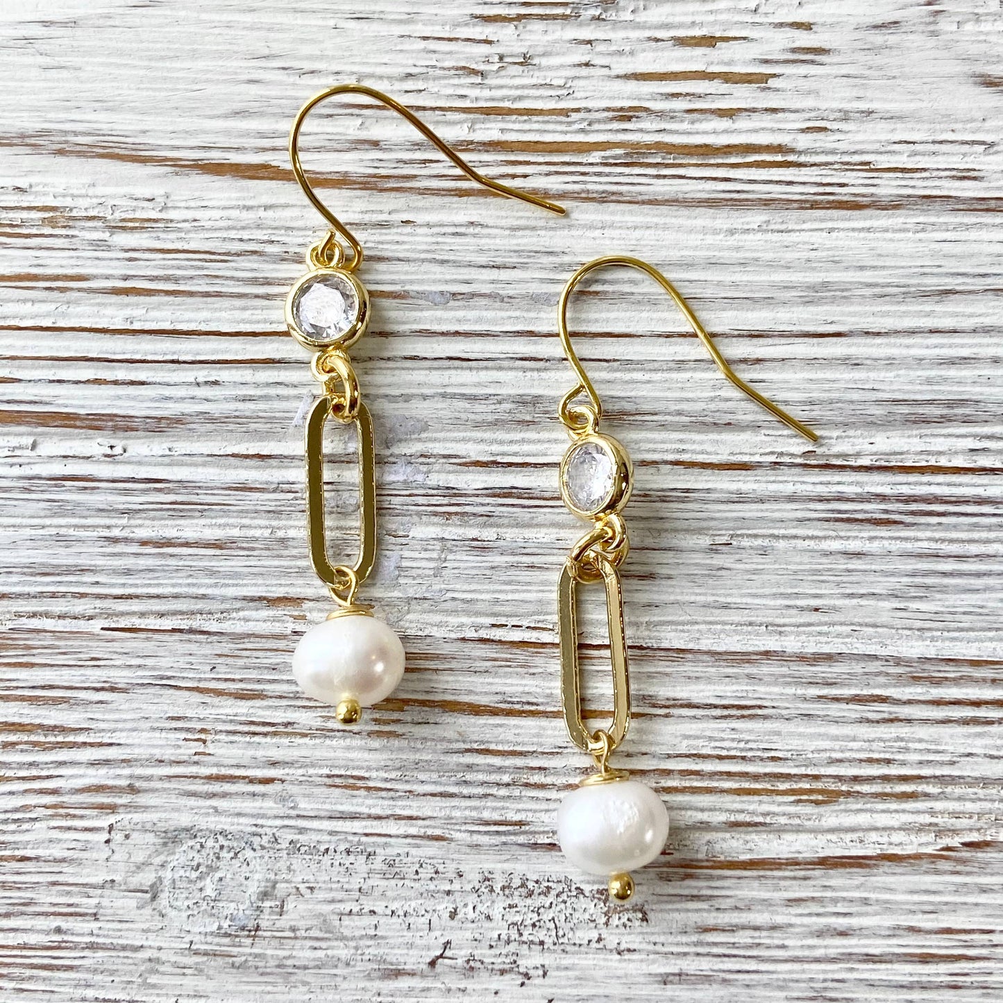 VB&CO Designs Handmade Jewelry - Boutique Pearl earrings paperclip chain, gold pearl ,salon